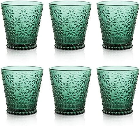 Amazon.com | Joeyan Small Vintage Colored Drinking Glass Cups,Green Embossed Juice Glasses,Kitche... | Amazon (US)