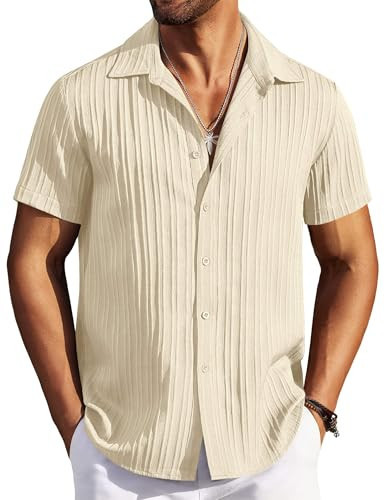 COOFANDY Mens Short Sleeve Button Down Shirts Beach Wedding Linen Shirt Holiday Beach Shirts | Amazon (US)
