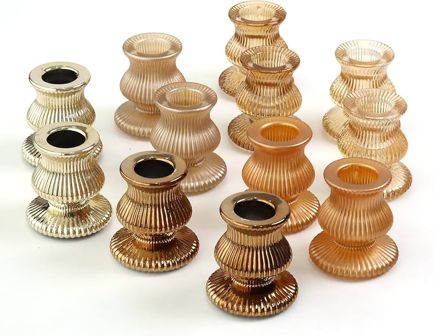 WDHODEC Gold Candlestick Holders 12PCS Glass Taper Candle Holders for Table Centerpiece Colorful ... | Amazon (US)