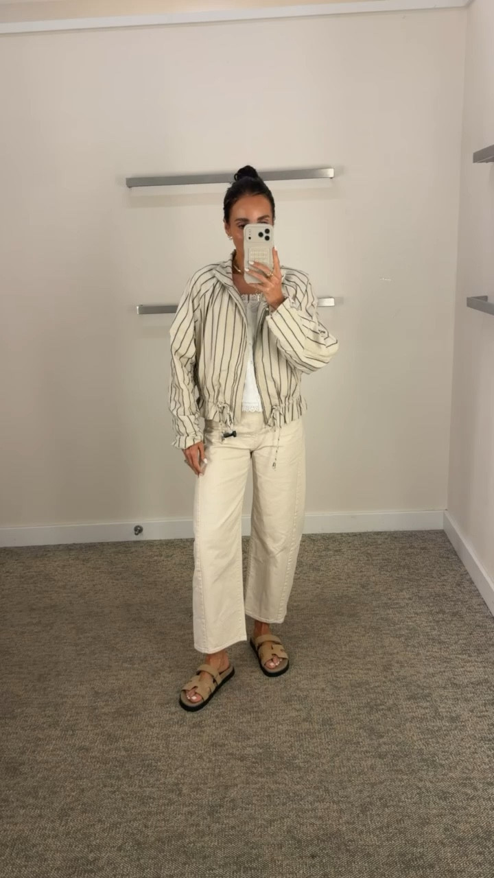 Spring striped jacket with barrel leg jeans. I'm wearing size XS in top and jacket.

#LTKootd #LTKmomlife #LTKOver40