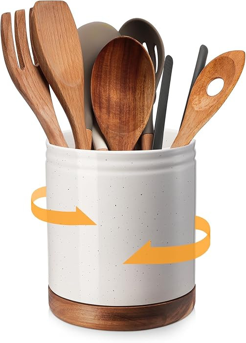 DOWAN 7.6" 360\u00b0 Rotating Utensil Holder, Kitchen Utensil Holder for Countertop,Large Ceramic... | Amazon (CA)