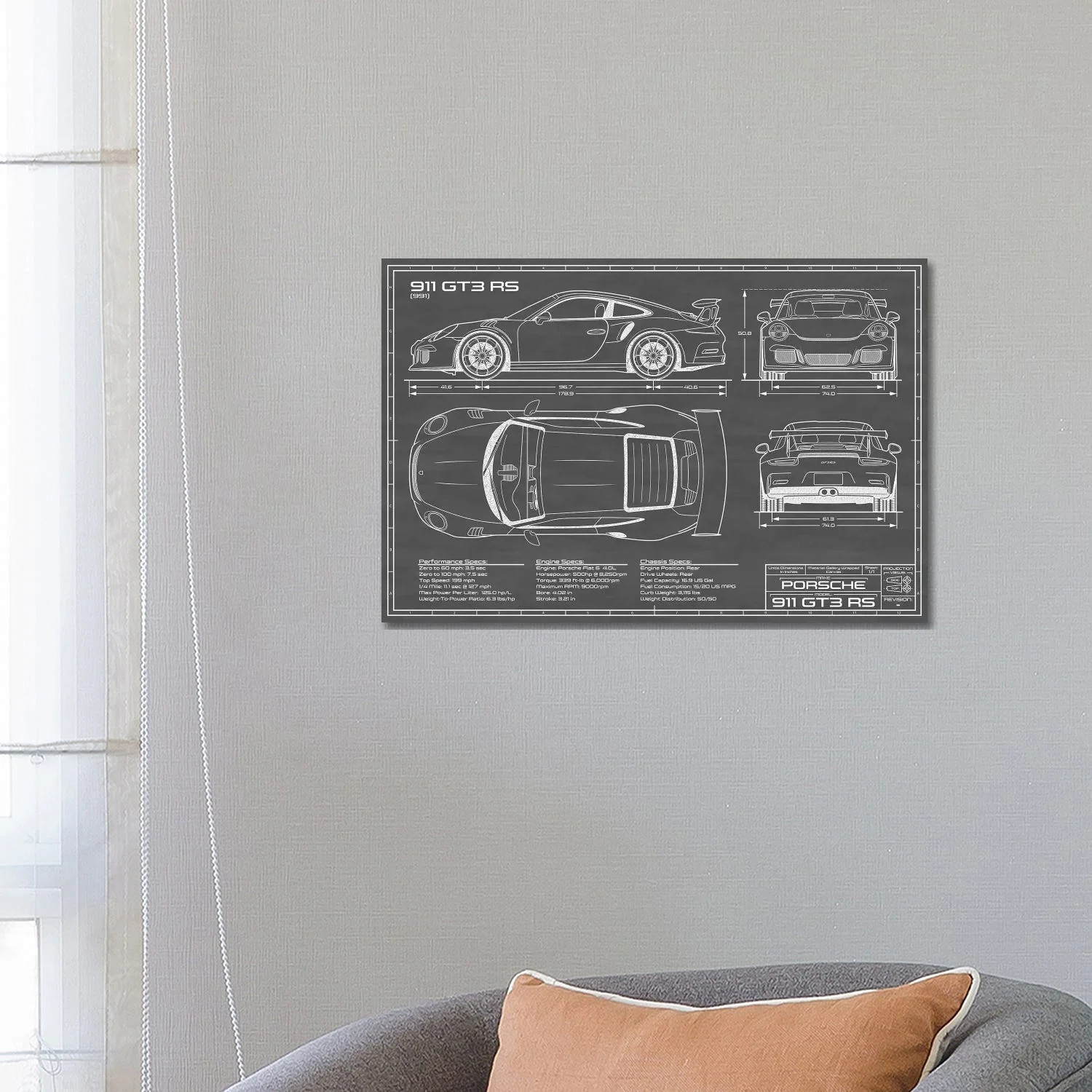 iCanvas "Porsche 911 GT3 RS (991) In Black" by Action Blueprints Canvas Print | Bed Bath & Beyond