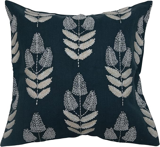 Creative Co-Op Coastal Decorative Cotton Embroidered Square Flower Design and Beads Pillow, Blue ... | Amazon (US)