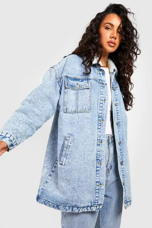 Borg Lined Oversized Denim Jacket | Boohoo.com (US & CA)