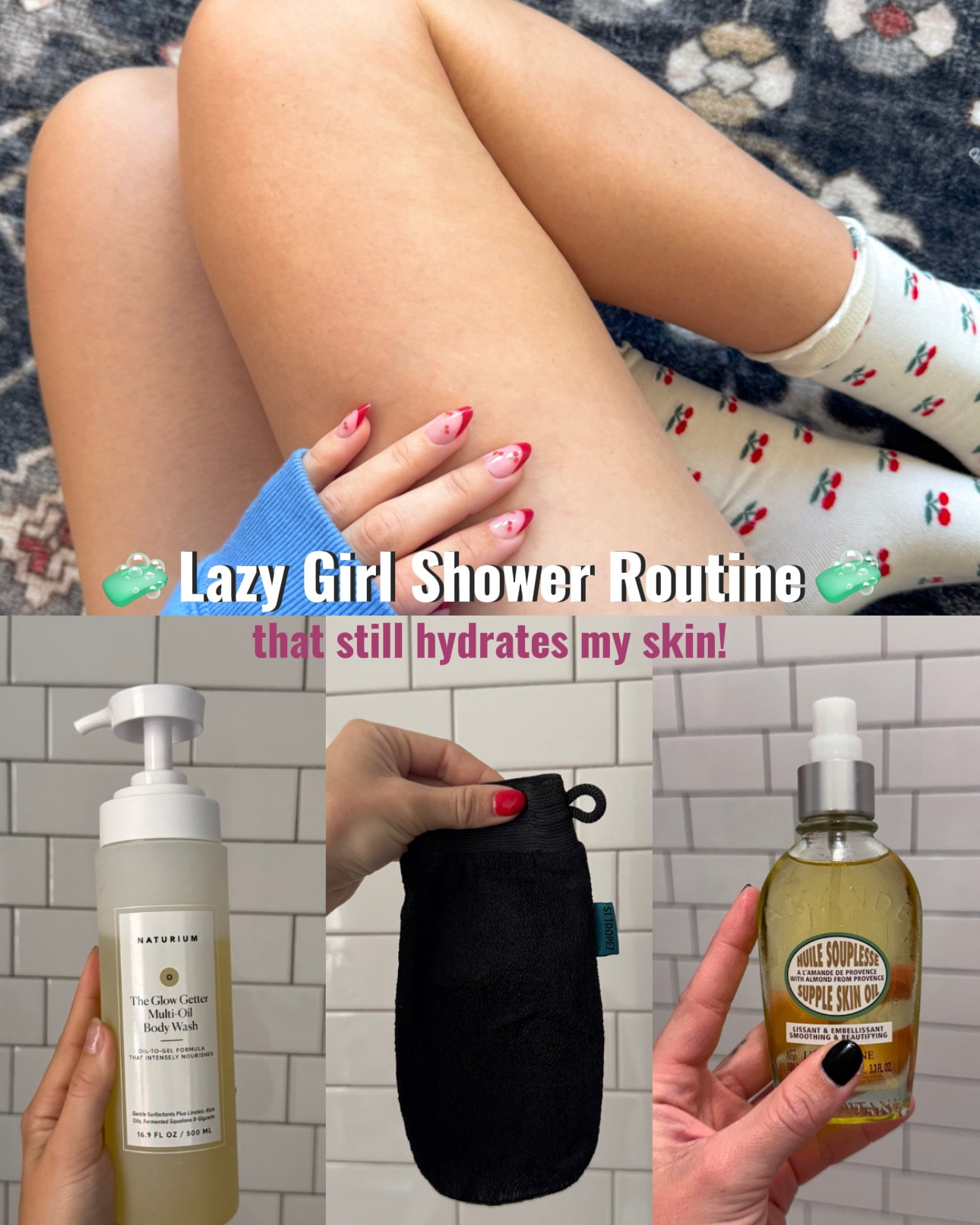 sometimes i’m just too busy or too tired for a full shower routine. these are my hacks for a quick body care routine that still leaves my skin feeling soft & hydrated 🤍 step 1: cleanse & exfoliate 🧼  instead of dry brushing or cleansing & then following with an exfoliation routine, i just cleanse with an exfoliating mitt in the shower.  step 2: shower oil 🚿  then i apply shower oil to help hydrate & protect my skin barrier step 3: body oil 🧴 lastly, instead of using lotion, ill use a body oil spray. its quicker & easier to apply but still leaves my skin hydrated & protected. 

#LTKselfcare