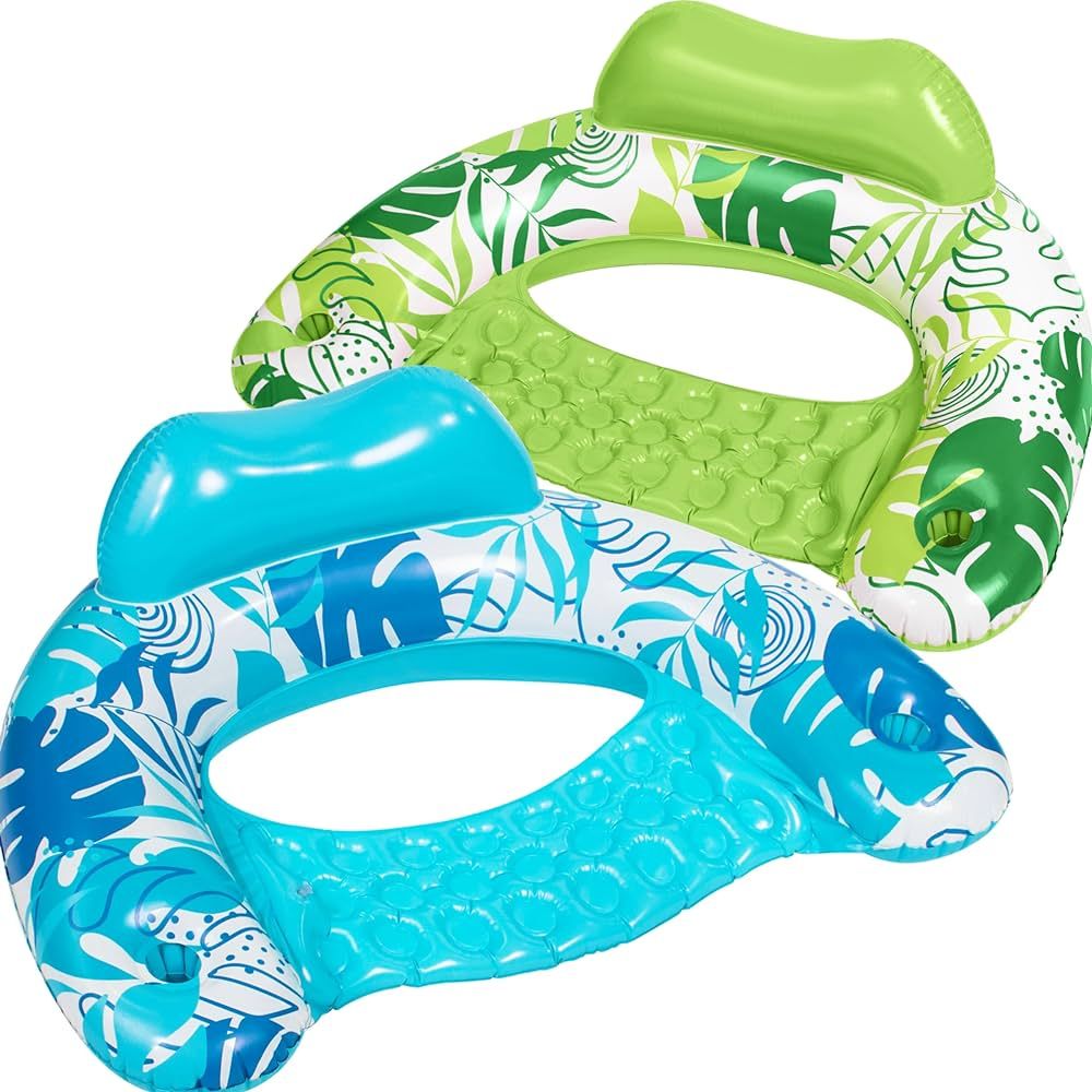 Sloosh Inflatable Pool Floats Adult, 2 Pack Pool Chairs with Cup Holders,Blow up Floating Pool Fl... | Amazon (US)
