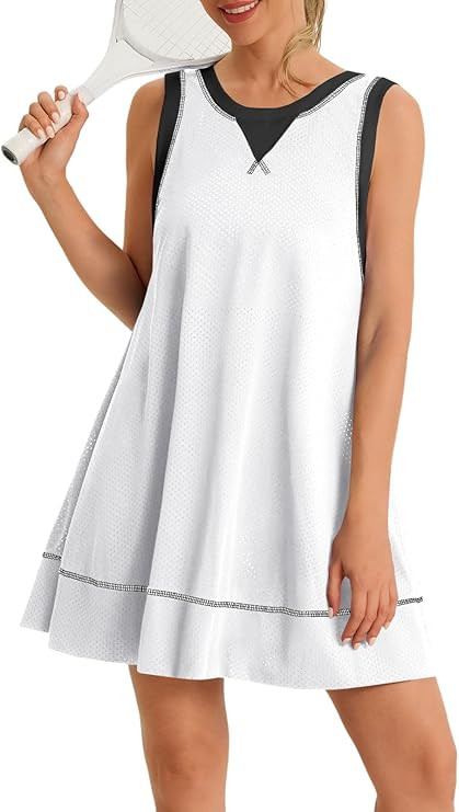 Fisoew Womens Open Back Workout Dress Sleeveless V Neck Backless Breathable Lightweight Tennis Gy... | Amazon (US)