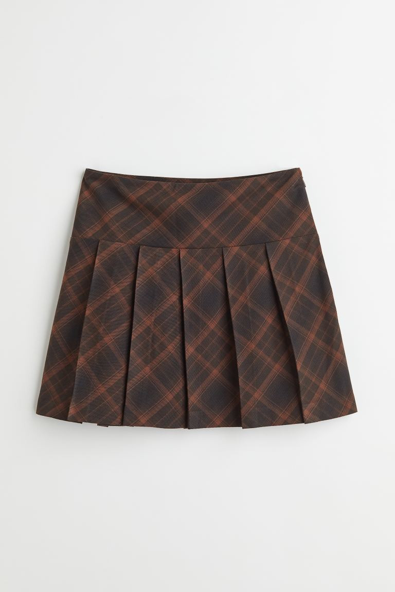 Pleated Skirt - Brown/plaid - Ladies | H&M US | H&M (US + CA)