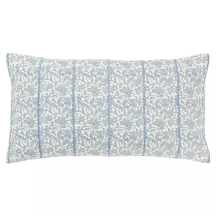 Blue and Ivory Floral Print Lumbar Pillow | Kirkland's Home