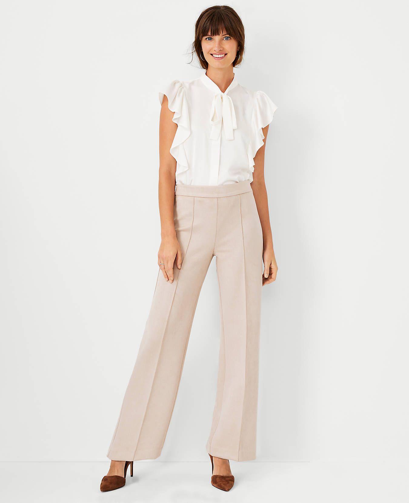 The Petite Faux Suede Side Zip Straight Pant | Ann Taylor (US)