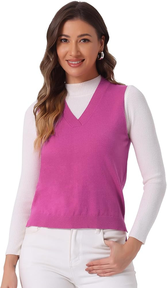 Allegra K Women's V Neck Sweater Vest Knit Pullover Sleeveless Sweater Top | Amazon (US)