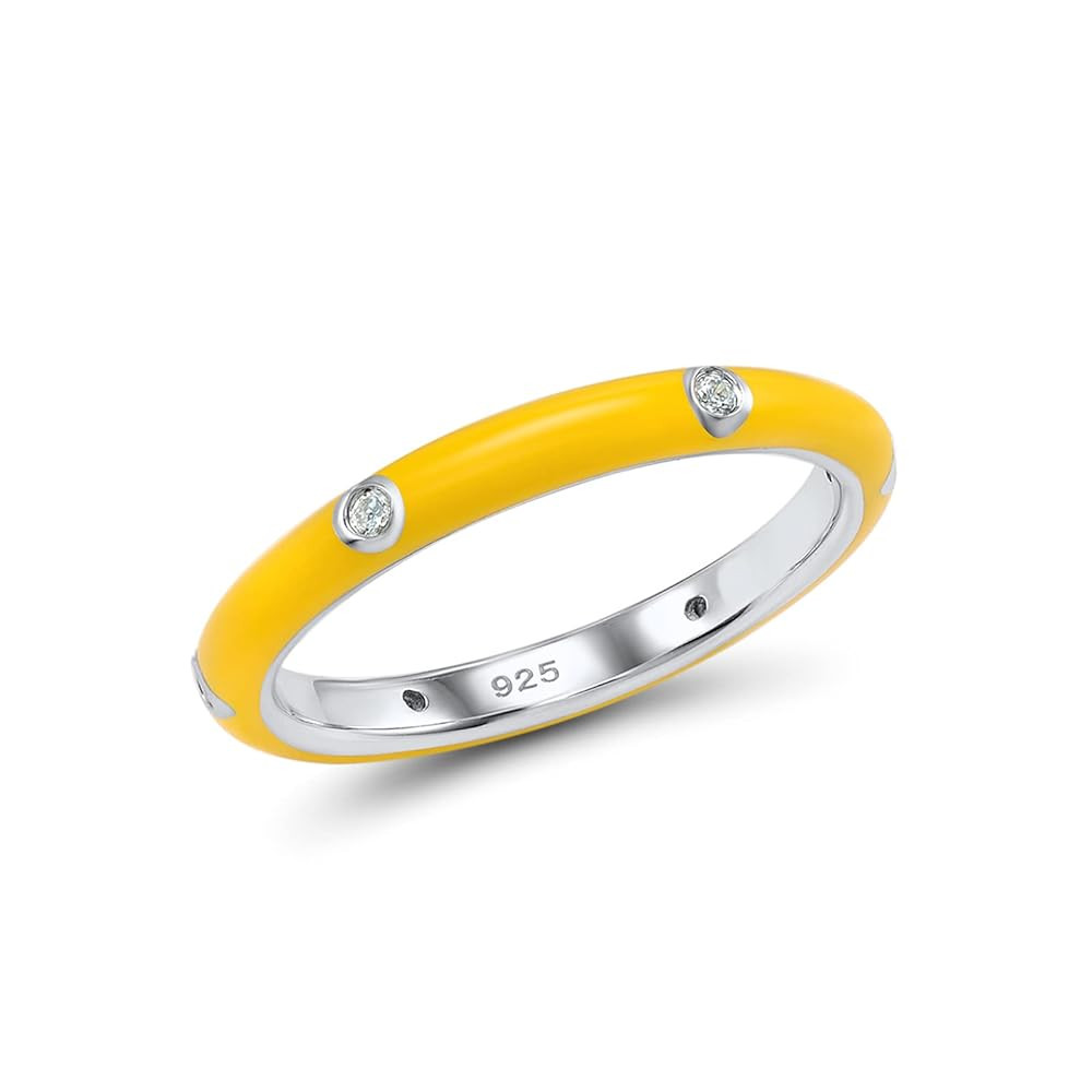 Santuzza Stackable Enamel Ring 925 Sterling Silver Cubic Zirconia Rainbow Eternity Stacking Band ... | Amazon (US)