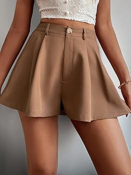 Verdusa Women's Elastic High Waist Pleated Wide Leg Shorts with Pocket | Amazon (US)