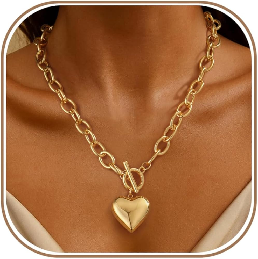 Chunky Gold Necklace for Women Trendy Non Tarnish 14K Gold Plated Paperclip Chain Charm Necklaces... | Amazon (US)