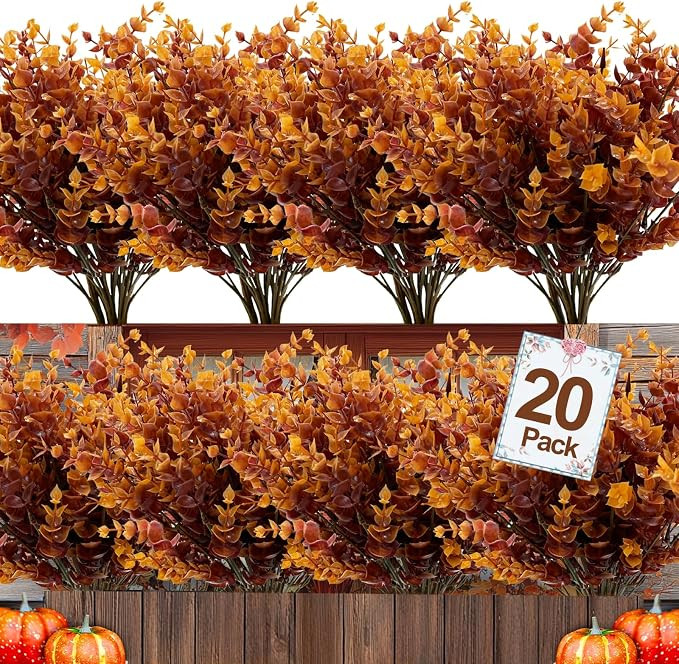 20 Bundles Artificial Fall Flowers for Outdoors Fall Decorations for Home | UV Resistant Fake Mum... | Amazon (US)