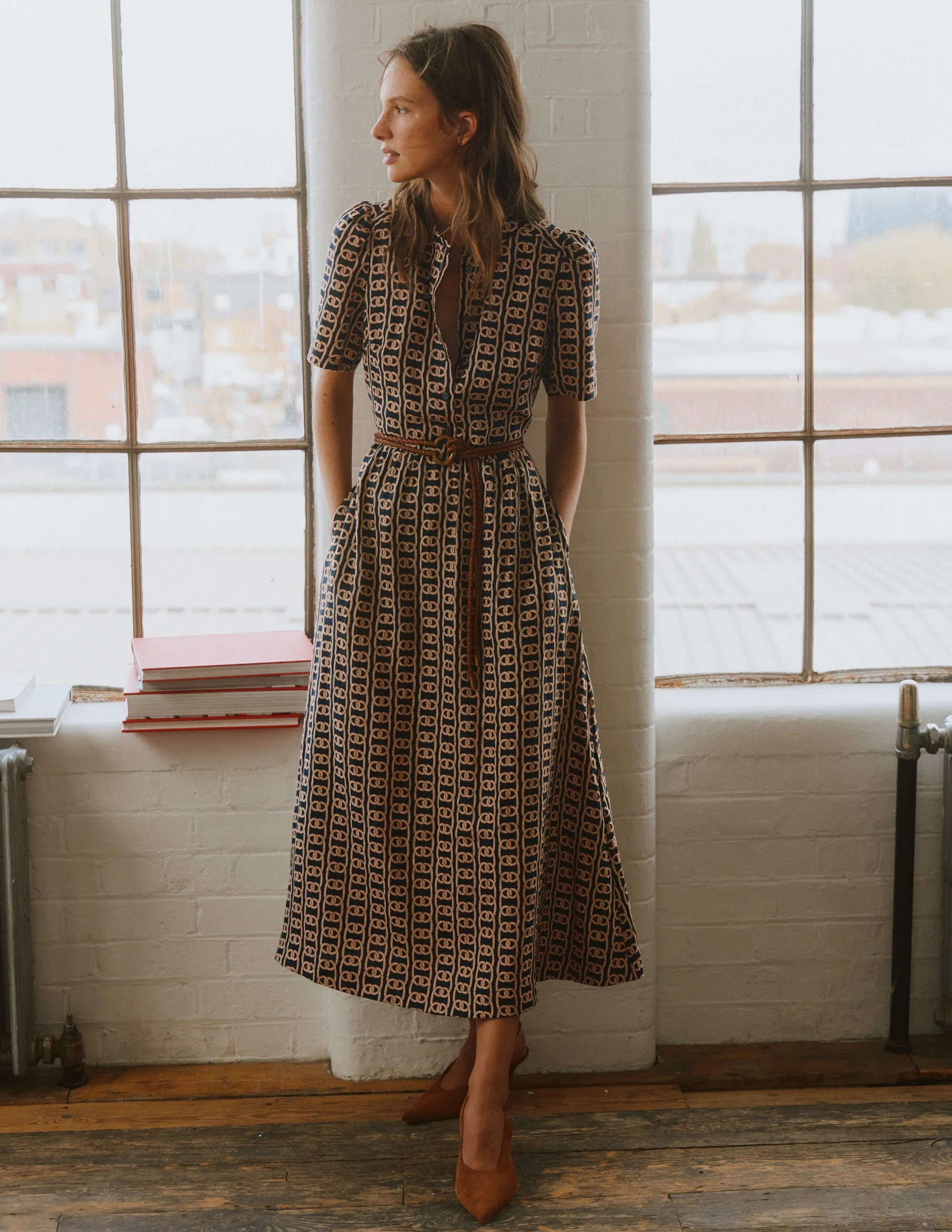 Ivy Linen Midi Dress-French Navy, Rope Trellis | Boden (US)