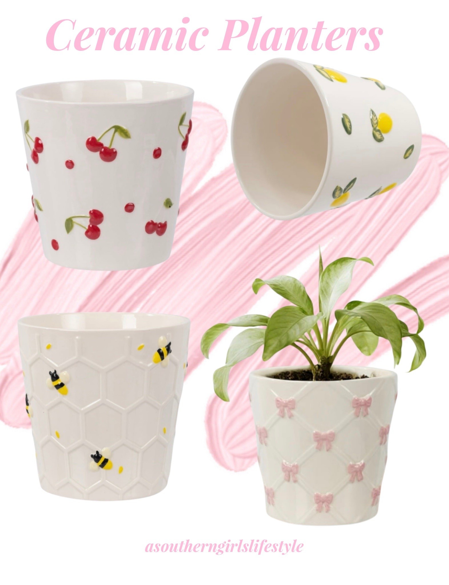 Right at $8 Adorable Walmart Ceramic Planters - Cherries, Bees, Lemons & Pink Bows - lemon is on Sale! 

Mainstays 6.25" x 6.25" x 6"

Home Decor. Home Decorations. Flowers. Porch Decor.

#LTKHome #LTKSeasonal #LTKSaleAlert