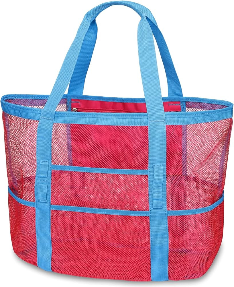 F-color Mesh Beach Bag Family - Beach Tote 9 Pockets Beach Towel Bag | Amazon (US)