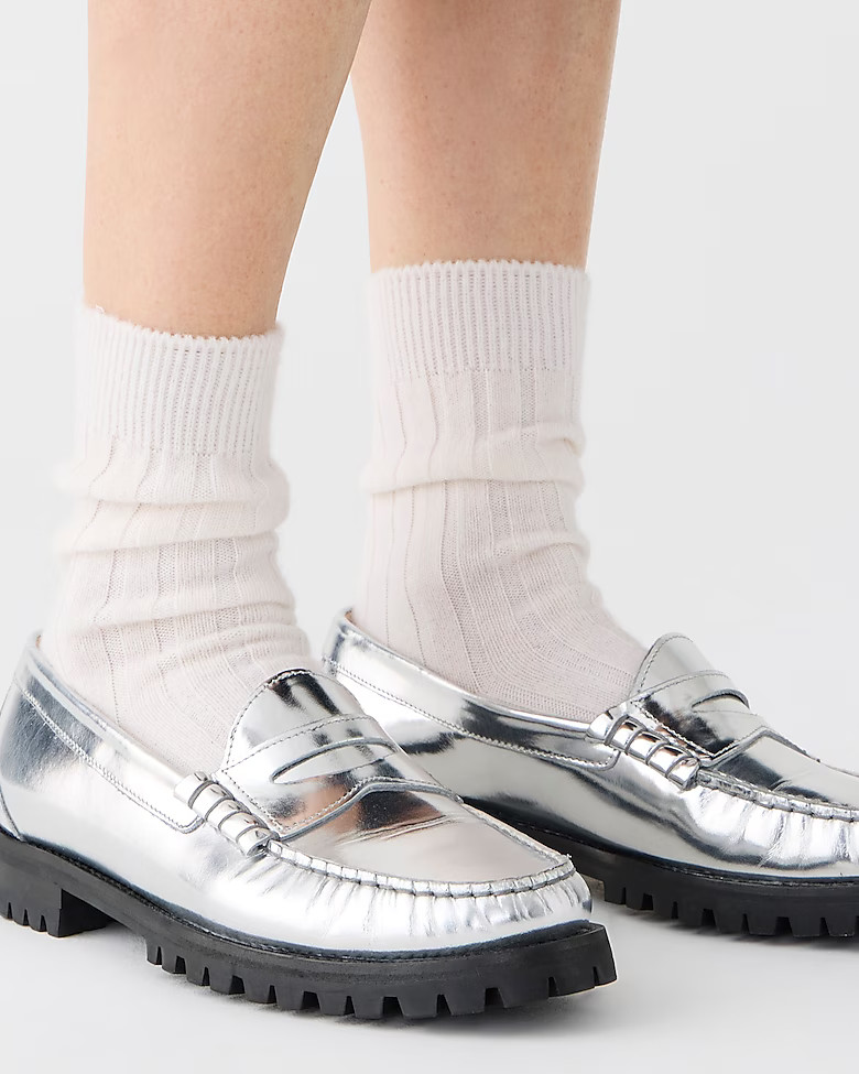 Winona lug-sole penny loafers in metallic leather | J. Crew US