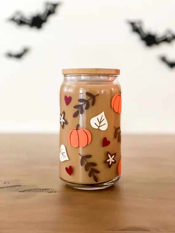 Fall Autumn Spice Cup Cute Fall Iced Coffee Glass Cup - Etsy | Etsy (US)