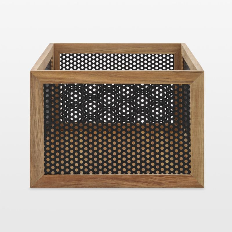 NeatMethod Perforated Black Acacia Wood Storage Basket | Crate & Barrel | Crate & Barrel
