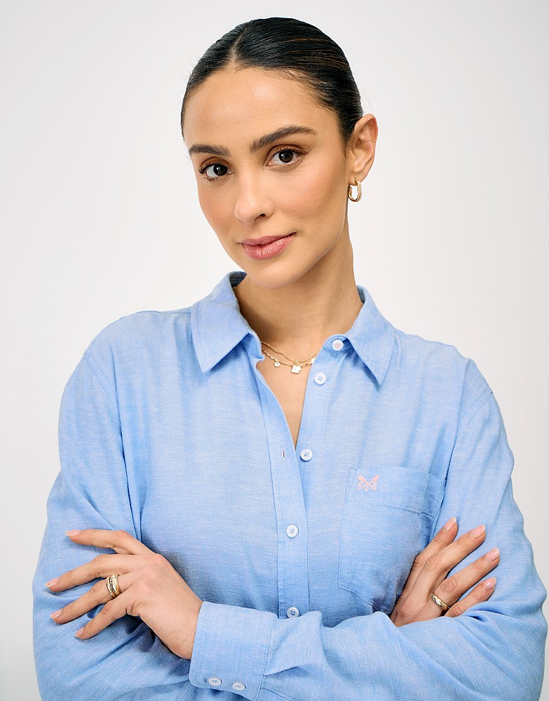 Relaxed-Fit Linen-Blend Shirt in Light Blue | Crew Clothing (UK)