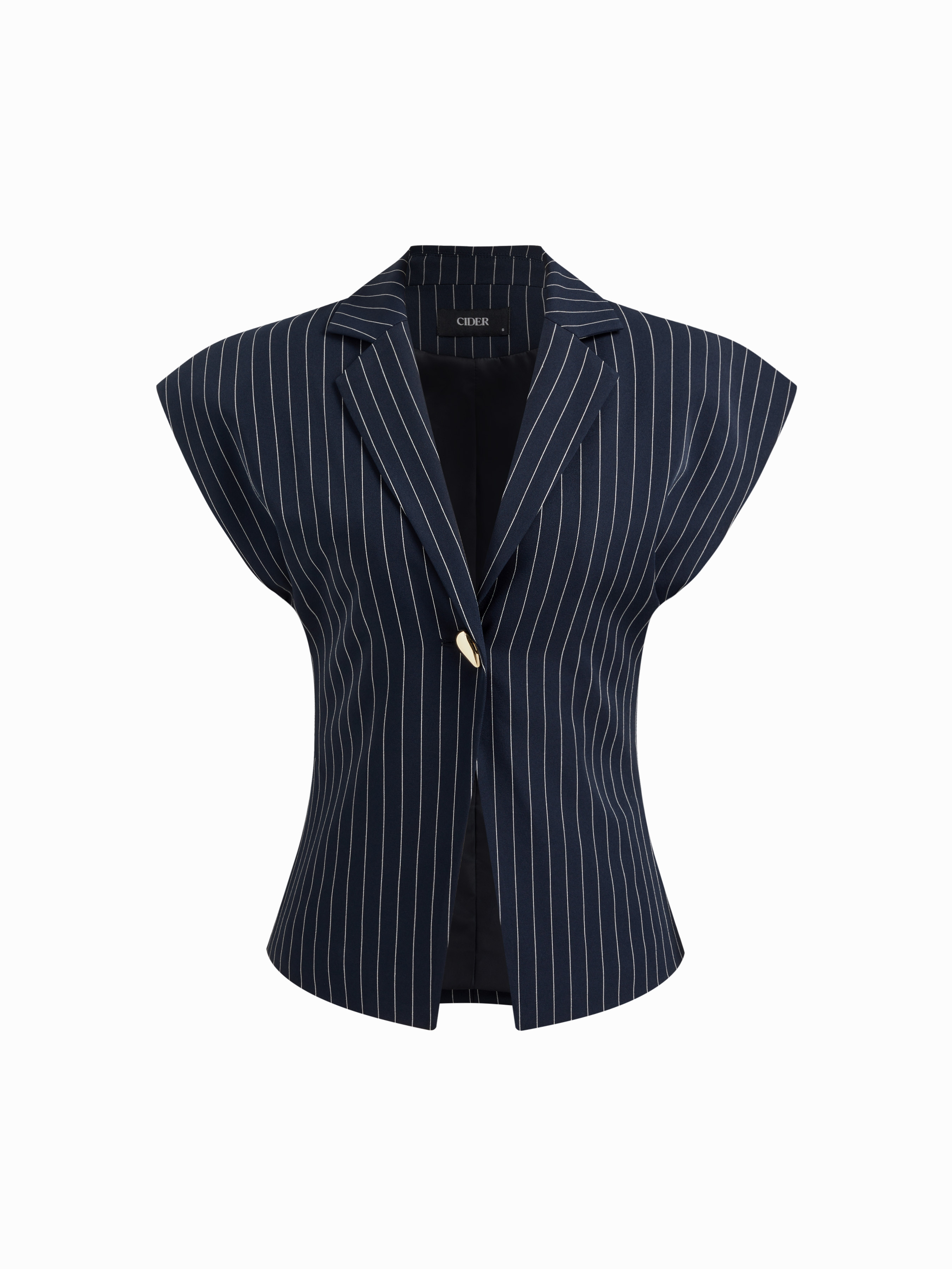 Woven V-neck Stripe Metal Detail Oversized Blazer Vest For Work | Cider