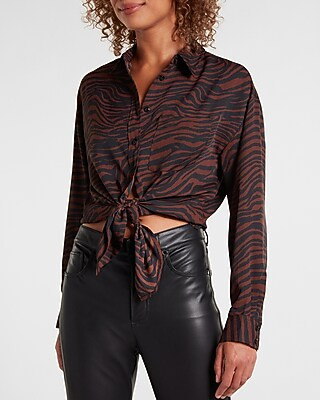 Satin Zebra Print Boyfriend Shirt | Express