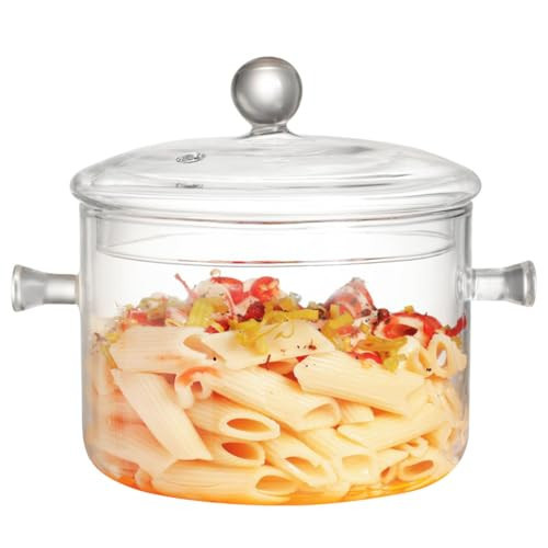 Glass Cooking Pots, 1.9L/64OZ Heat-Resistant Borosilicate Glass Saucepan with Cover, Glass Pots for Cooking on Stove Cookware Set Stovetop Pot for Soup, Pasta,& Baby Food(64OZ) | Amazon (US)