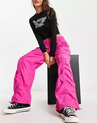ASOS DESIGN ruched front cargo pants in pink | ASOS (Global)