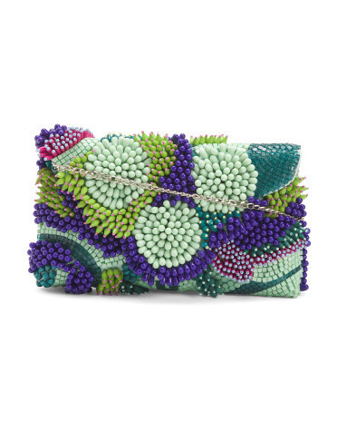 Beaded Botanic Clutch Bag For Women, Leather | TJ Maxx