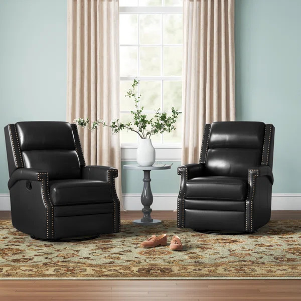 Manning 29.6" Wide Genuine Leather Manual Swivel Rocking Standard Recliner | Wayfair North America