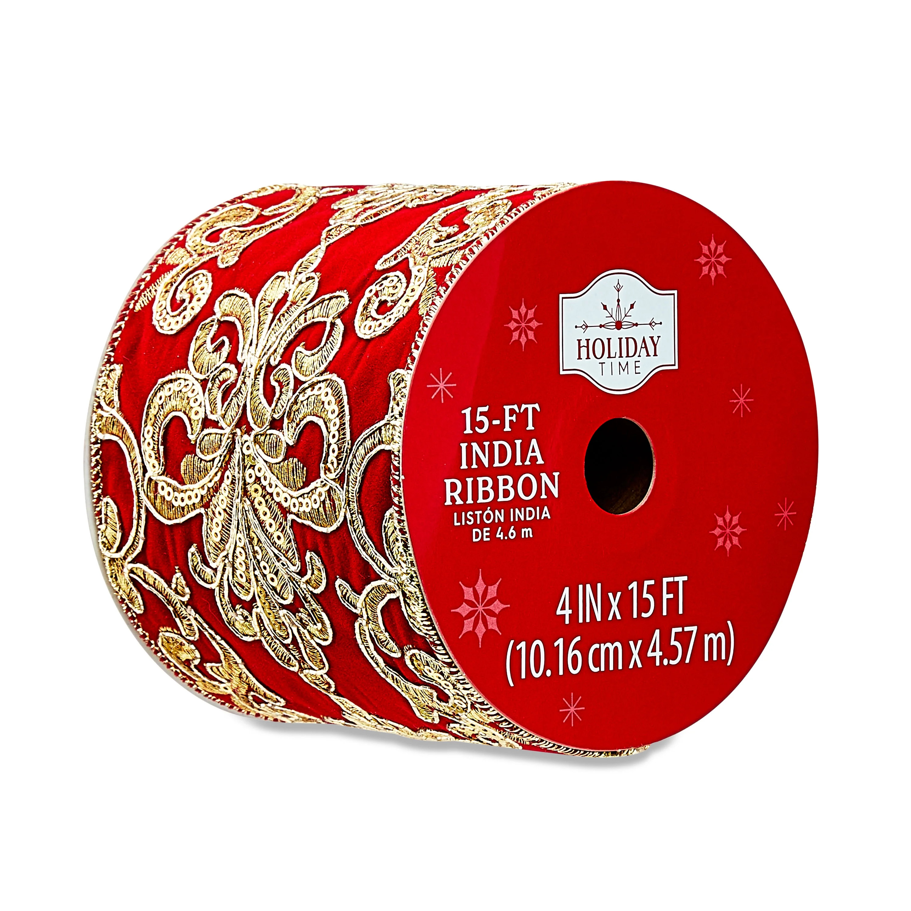 Red Velvet Embroidery Christmas Ribbon, 4" x 15', by Holiday Time | Walmart (US)