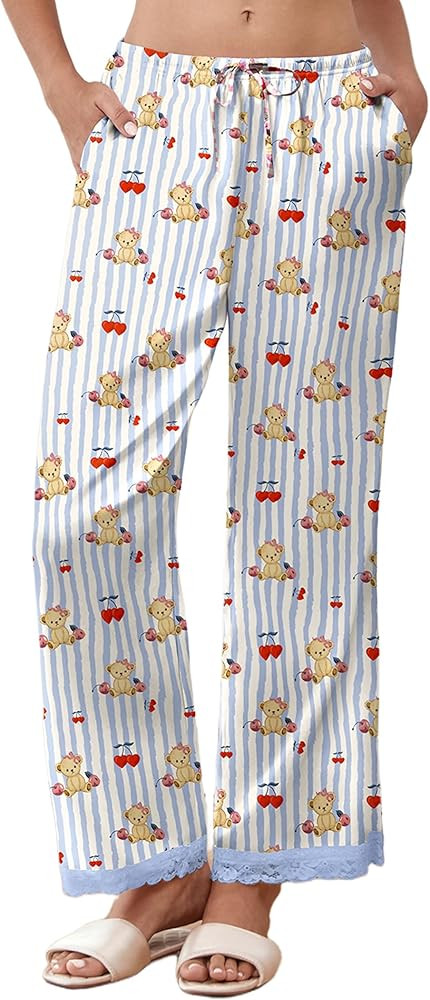 Ekouaer Womens Silk Satin Pajama Pants Casual Comfy Sleep Pants Pocketed Elastic Waist Wide Leg P... | Amazon (US)