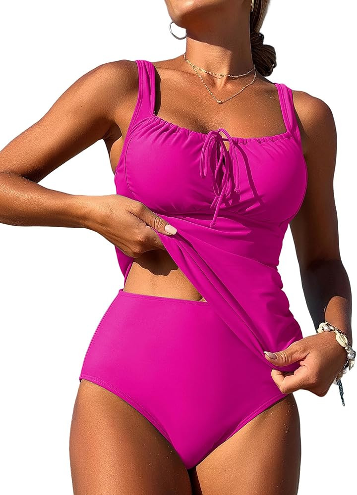 ZAFUL Women's Tankini Swimsuits Tummy Control High Waisted Bikini Sets Lace Up Front Bathing Suit... | Amazon (US)