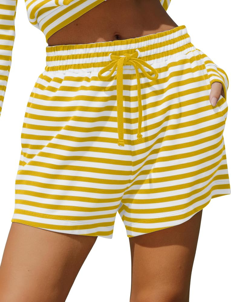 HOCANDY Womens Striped Shorts Drawstring Elastic High Waist SweatShorts Baggy Lounge Workout Shor... | Amazon (US)