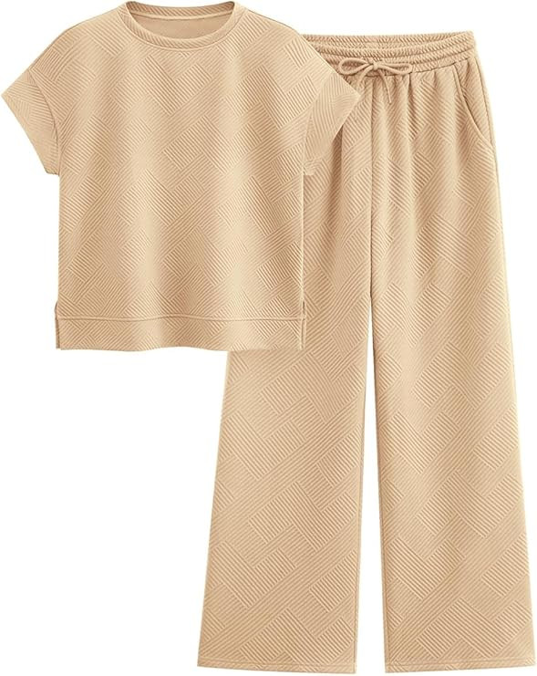 PRETTYGARDEN 2 Piece Outfits For Women Casual Tracksuit Short Sleeve Tops And Wide Leg Long Pants... | Amazon (US)