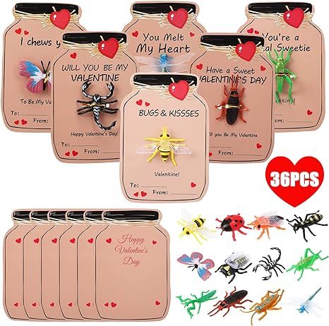 ThinkMax 36 Pack Valentine's Day Gifts Cards for Kids, Valentine's Greeting Cards with Insect Bug... | Amazon (US)