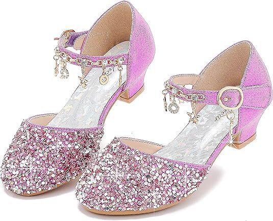 Furdeour Girls Sandals Glittler Bow Dress Shoes Princess Crystal High Heels Party Wedding Flower ... | Amazon (US)