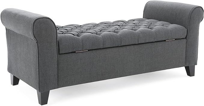 Christopher Knight Home Keiko Fabric Armed Storage Bench, Dark Grey, 19.50”D x 50.00”W x 19.2... | Amazon (US)