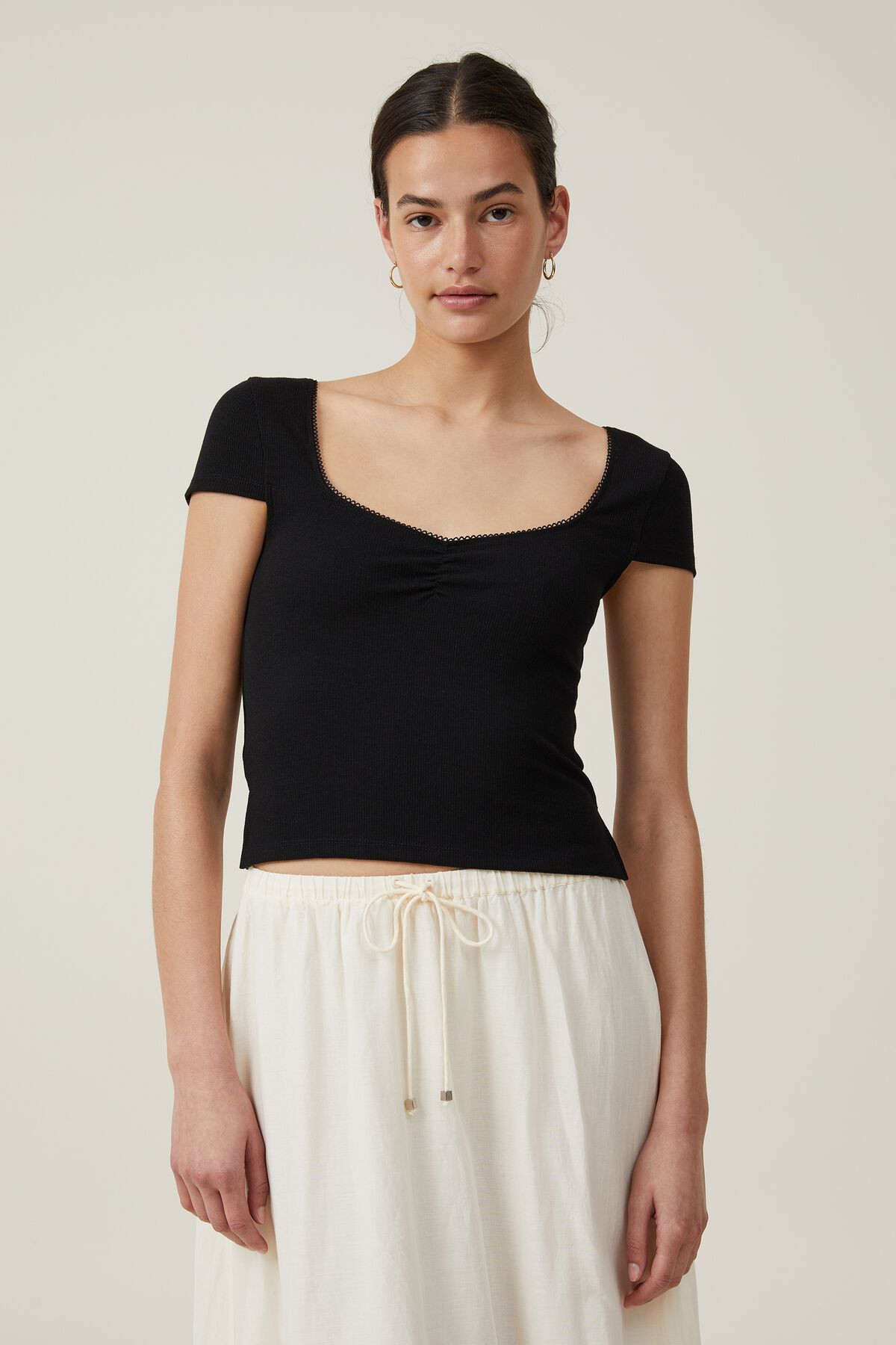 Sally Picot Trim Short Sleeve Top | Cotton On (US)