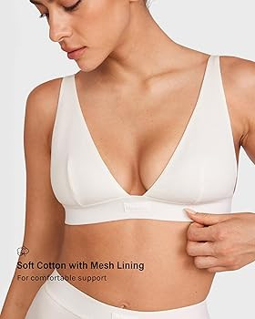 INLYRIC Women's Cotton Plunge Bralette - Sexy Unlined Triangle Breathable Wireless Stretch No Pad... | Amazon (US)