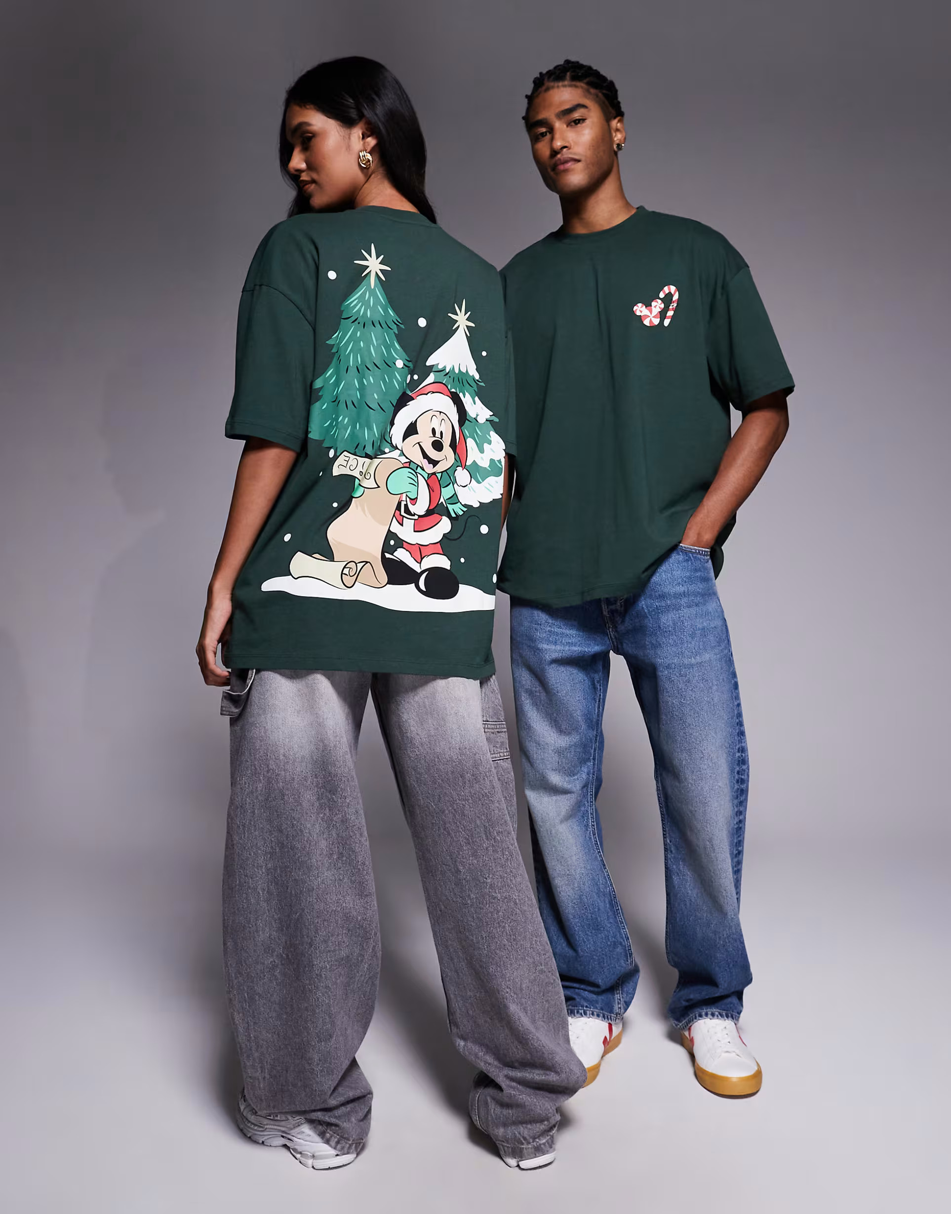 ASOS DESIGN Disney Christmas Unisex oversized t-shirt with Mickey prints in dark green | ASOS | ASOS (Global)