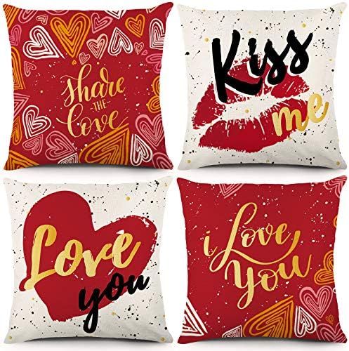 YGEOMER Valentines Day Pillow Covers 18x18 inch Set of 4 for Red Love Heart Cushion for Valentine... | Amazon (US)