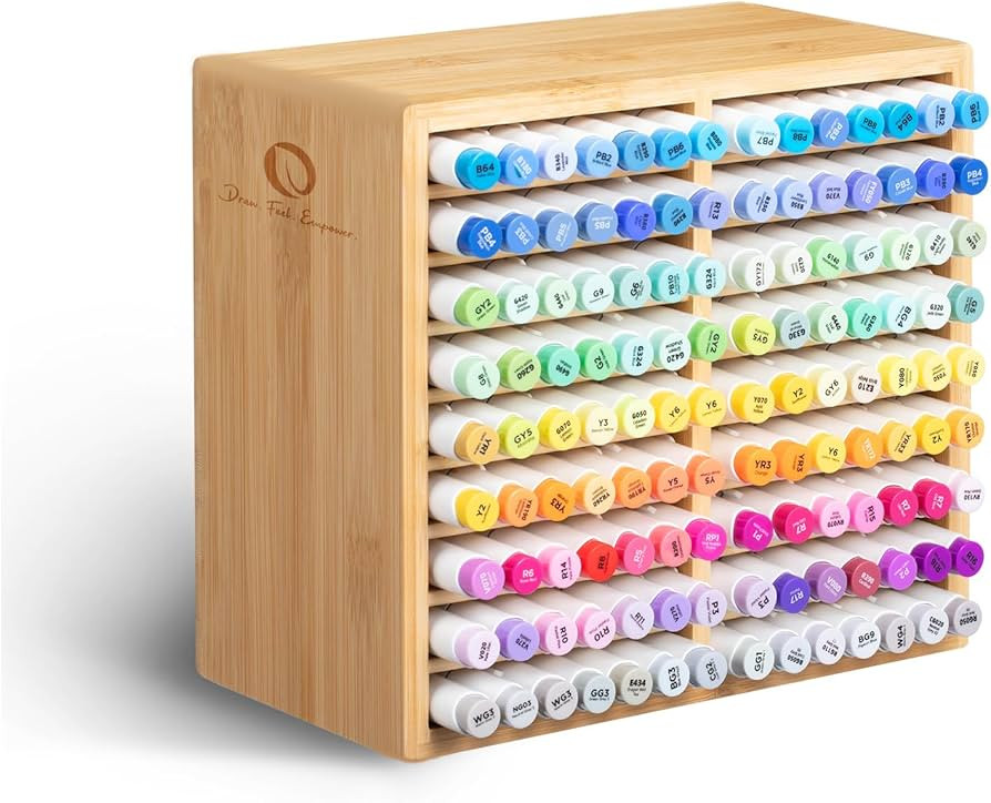 Ohuhu Bamboo Marker Organizer, Wooden Desktop Storage Hold 126 Markers, Pens, Pencils, Art Brushe... | Amazon (US)