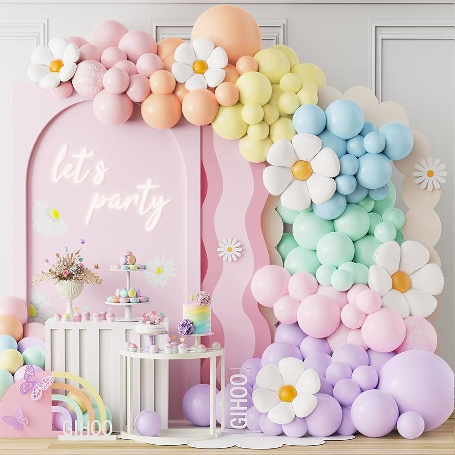 Daisy Pastel Balloon Garland Kit 157pcs Pastel Macaron Balloon Arch Kit with Flower Mylar Balloon... | Amazon (US)