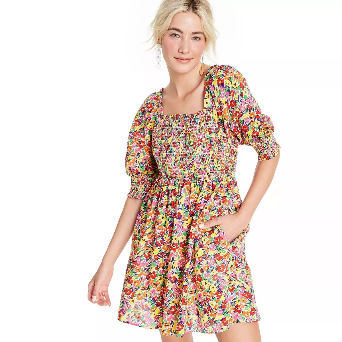 RIXO for Target Rainbow Floral Puff Sleeve Smocked Bodice Dress Size S M 2X  | eBay | eBay US