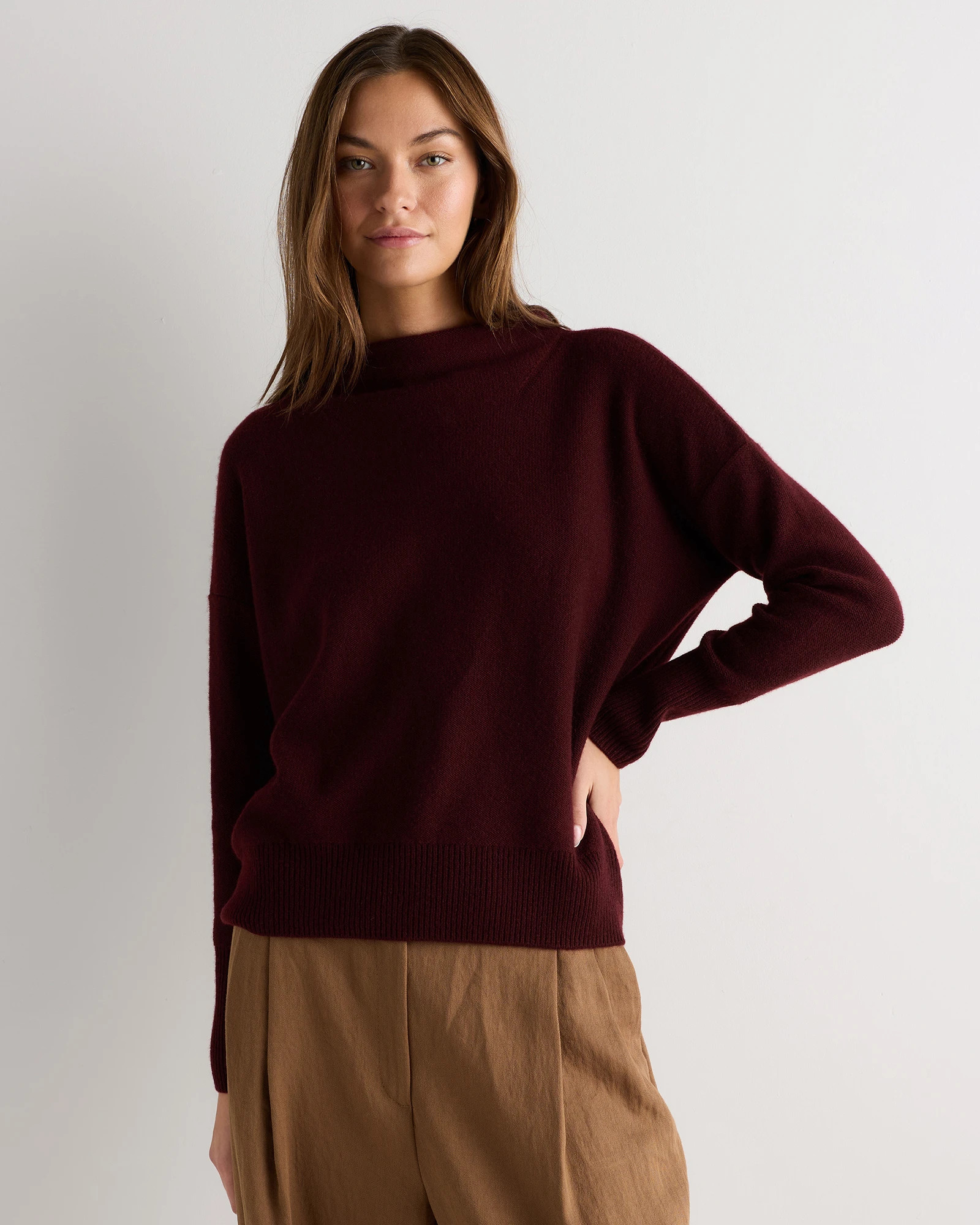 Quince | Women's Mongolian Cashmere Funnel Neck Sweater in Oatmeal, Size Small | Quince