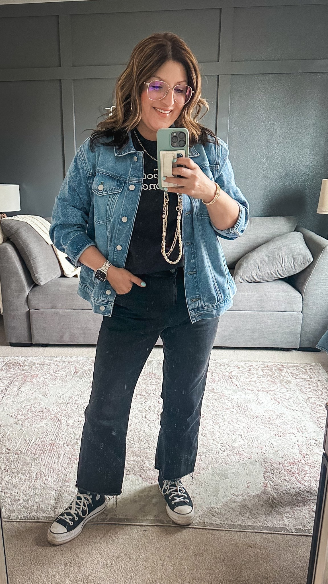 Today’s ootd:
J. Crew Factory denim jacket, XL
Musically Minted tee, XL
AE ankle jeans, 12
Converse high top platform sneakers

#LTKOver40 #LTKSaleAlert #LTKMidsize