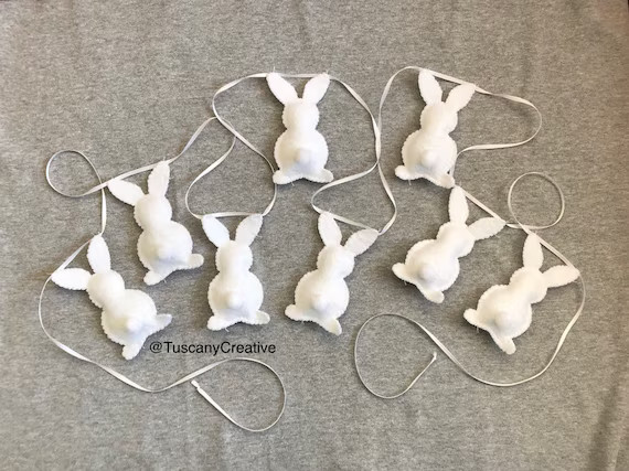 Easter Decor Bunny Rabbit Garland in White Felt Holiday Home | Etsy | Etsy (US)